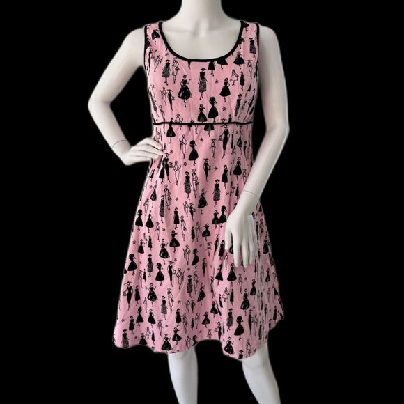 Paraphrase Y2k Pink and Black Fit and Flare Fashion Sketch Retro Dress size S - Picture 1 of 7